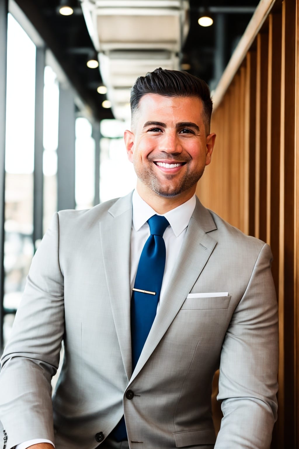 A man posing for his Headshot in White Shirt & Coat